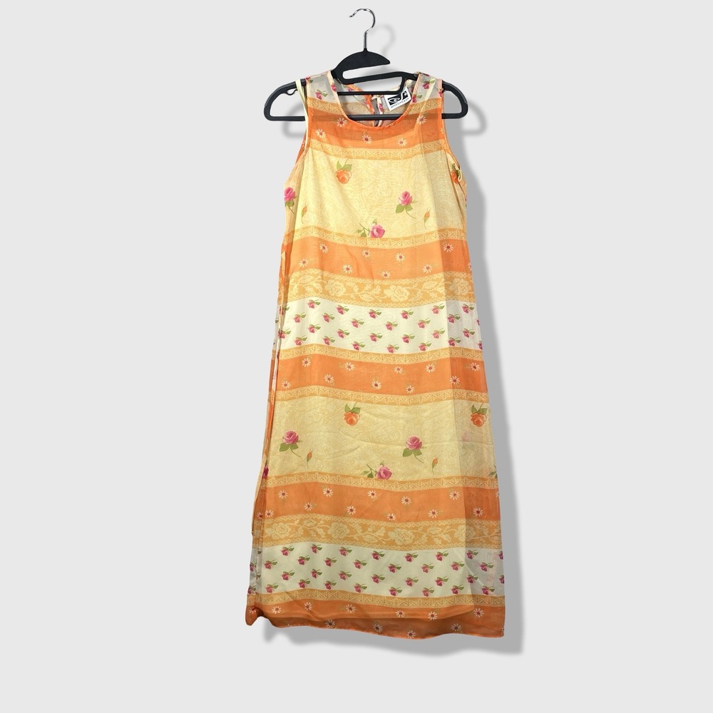 Speechless Maxi Dress Womens S Orange Floral Sheer Overlay Cottagecore 90s‎ Y2K